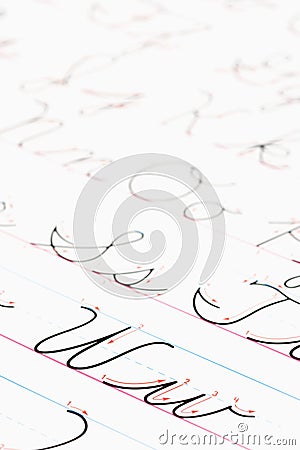 Cursive writing practice. Stock Photo