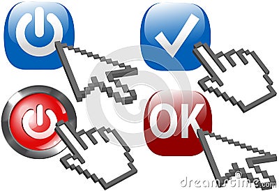 Cursor Arrow Hand click Power ON Check OK symbols Vector Illustration