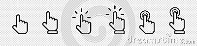 Cursor click collection. Cursor computer mouses, isolated on transparent background. Clicking cursor vector icons. Pointing hand Vector Illustration