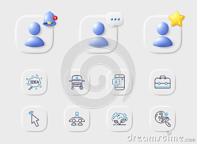 Cursor, Co2 gas and Portfolio line icons. For web app, printing. Vector Vector Illustration