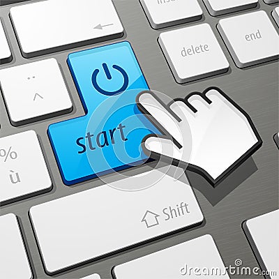 Cursor hand over start button Vector Illustration