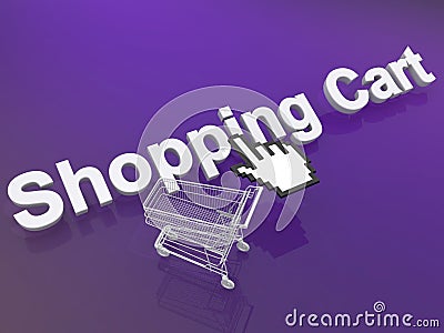 Cursor hand on shopping cart Stock Photo