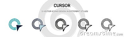 Cursor icon in filled, thin line, outline and stroke style. Vector illustration of two colored and black cursor vector icons Vector Illustration