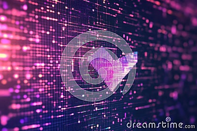 Cursor icon on pixelated lines and grids symbolizing digital services with space for text Stock Photo