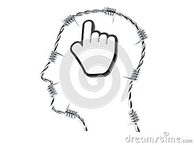 Cursor inside barbed wire head Cartoon Illustration