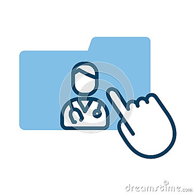 Cursor mouse with folder and doctor health online half line style Vector Illustration