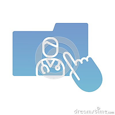 Cursor mouse with folder and doctor health online silhouette gradient style Vector Illustration