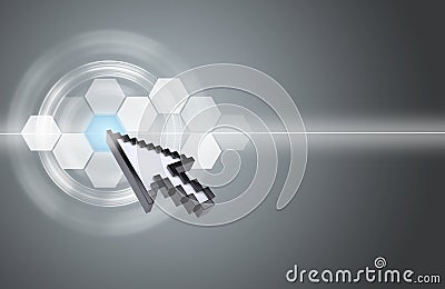 Cursor pressing on virtual grey screen Stock Photo