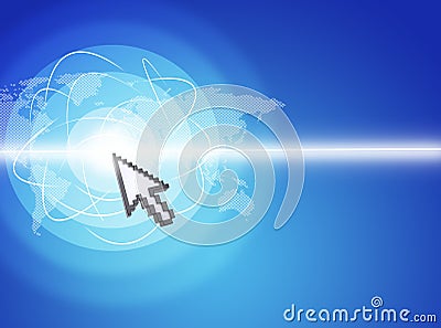 Cursor pressing on virtual screen with spotlight Stock Photo