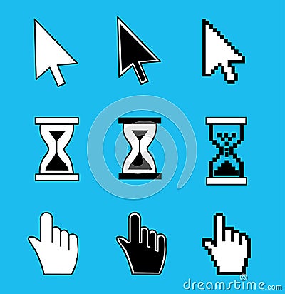 Cursor set - mouse hand arrow hourglass. Vector Vector Illustration