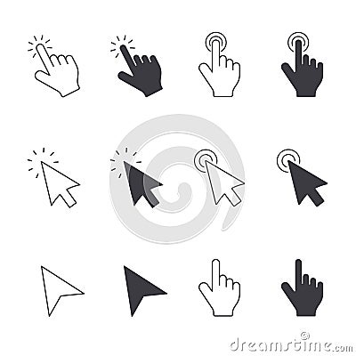 Cursors icons click set. Vector isolated symbols Vector Illustration