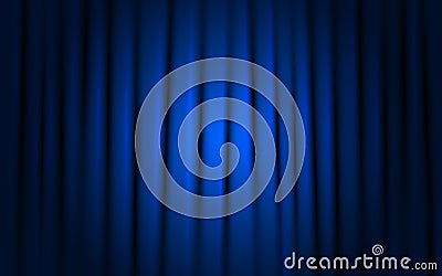 Curtain blue background. Shining stage with spotlight. Concert or theater cloth. Ceremony or cinema template. Closed Vector Illustration