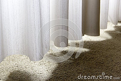 Curtain, drapery, purdah, valance, valence, valency, sun, light, shadow, shadows, carpet, curves Stock Photo