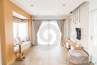 Curtain interior decoration in living room Stock Photo