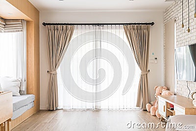 Curtain interior decoration in living room Stock Photo