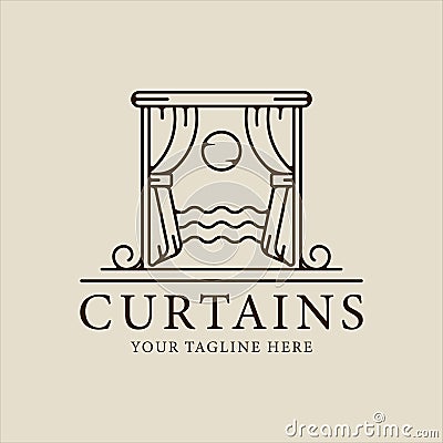 curtain at ocean logo vector line art minimalist simple illustration template icon graphic design. creative and abstract curtains Vector Illustration