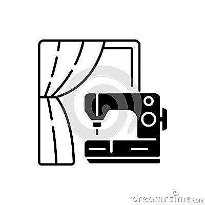 Curtain sewing and alteration black linear icon Vector Illustration