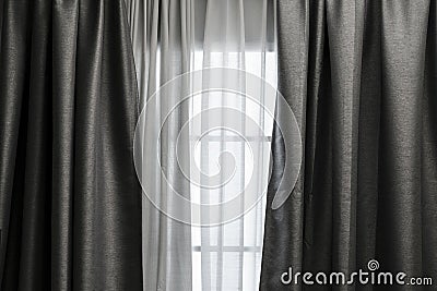 Curtain at window in the living room Stock Photo