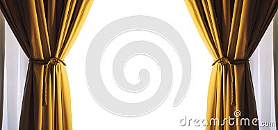 Curtains empty free white space frame. Gold color. PNG available Stock Photo