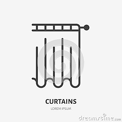 Curtains flat line icon. Bathroom curtain sign. Thin linear logo for interior store Vector Illustration