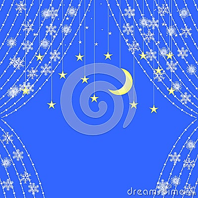 Curtains of garlands with snowflakes on the background of stars Vector Illustration