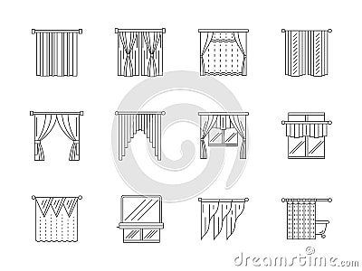 Curtains line flat icons set Vector Illustration