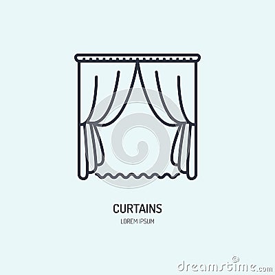 Curtains line icon, home textile cleaning logo. Jalousie store flat sign, illustration for fabric shop Vector Illustration