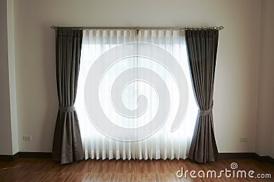 Curtains window decoration interior of room,empty room with window and curtains Stock Photo