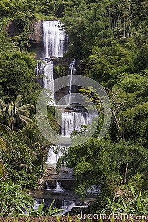 Aerial view of Curug Nangga waterfalls located in Bogor town, West Java, Indonesia Stock Photo