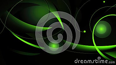 Curvaceous ribbons of luminescent green slice through the darkness, creating an abstract vista that captures the Stock Photo