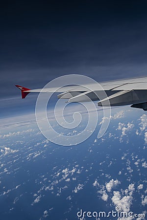 Wing of a Qantas airliner at 38,000 feet over Perth, Western Australia Editorial Stock Photo