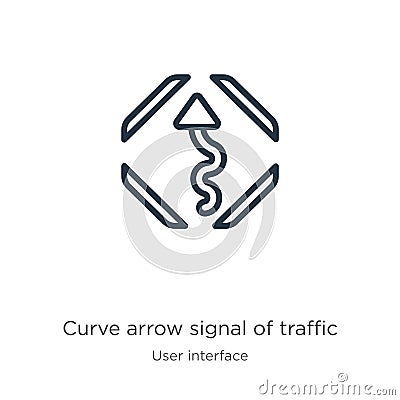 Curve arrow signal of traffic icon. Thin linear curve arrow signal of traffic outline icon isolated on white background from user Vector Illustration