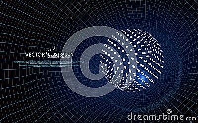 The curve forms a three-dimensional swirl shape, gravitational wave concept, technology background design. Vector Illustration