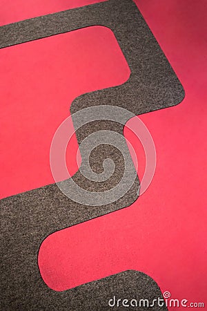 Curve of grey running track and lanes. Temporary setup detail on Stock Photo