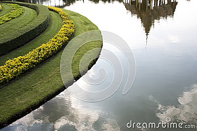 Curve Landscape and pavilion reflection. Stock Photo