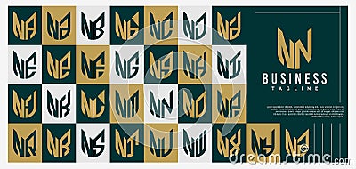 Curve line shield letter N NN initial logo design bundle Vector Illustration