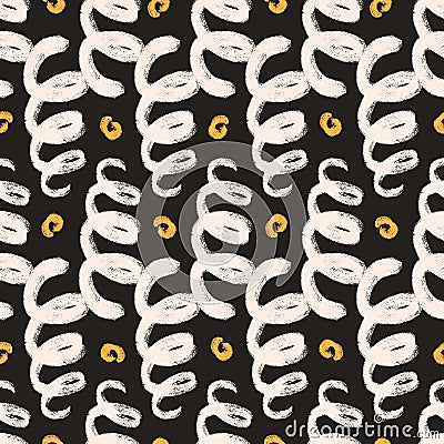 Curve lines seamless pattern. Geometric spirals handmade endless background. Fun Vector Illustration