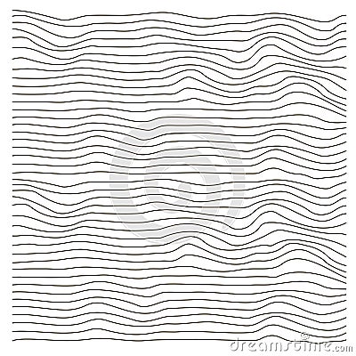 Curve lines terrain background. Horizontal thin lines with chaotic random bumps Vector Illustration