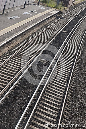 Curve of Railroad Train Track Stock Photo