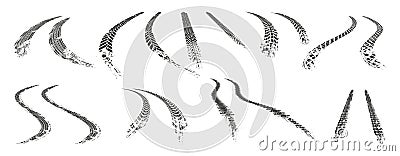 Curve realistic tires traces, car tread tracks Vector Illustration