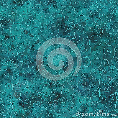 Curve seamless pattern with curly contours on watercolor background Stock Photo