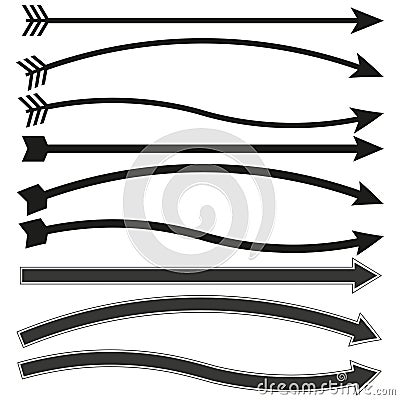 Curved arrow icon. Directional path shape. Black arrow design. Motion tracking element. Vector Illustration