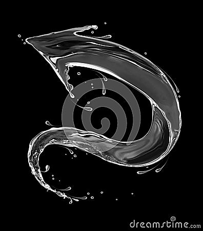 Curved arrow made of water splashes on a black background Stock Photo