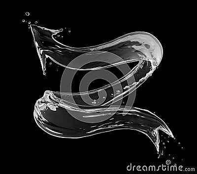 Curved arrow made of water splashes on a black background Stock Photo