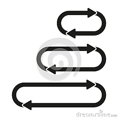 Curved arrows icons. Directional loop symbols. Black and white vector. Navigation and flow. Vector Illustration
