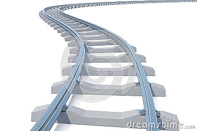 Curved, bend railroad track isolated on white background. 3d illustration Cartoon Illustration