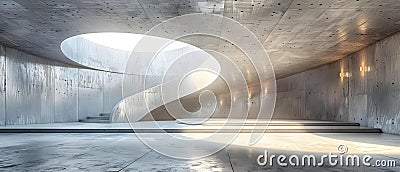 Curved Concrete Elegance: Modernist Architecture Spotlight. Concept Modernist Architecture, Curved Stock Photo