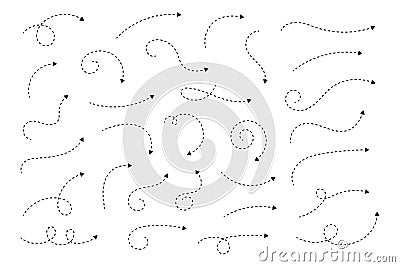 Curved dotted arrow. Zigzag arrow stripes design with dotted lines. Vector Illustration