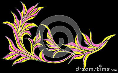 Curved drawing of an elaborate leaf. Stock Photo