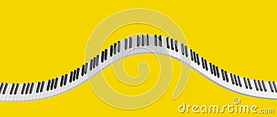 Curved grand piano keyboard isolated on yellow background. Abstract design for music banners. 3D rendering image. Stock Photo